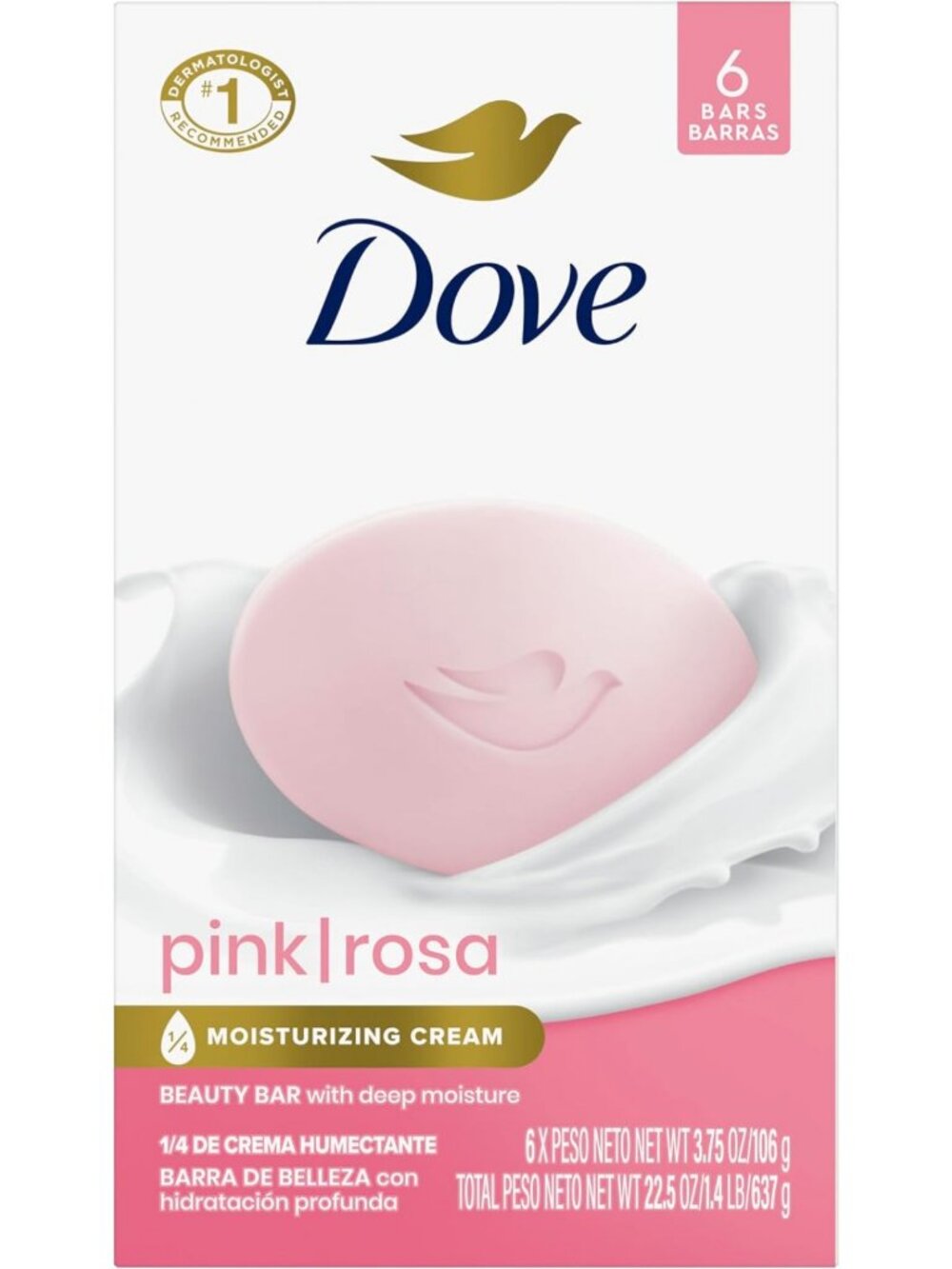 Gentle Pink Beauty Bar Soap - 6 Bars, Soft & Smooth Skin, Moisturizing
